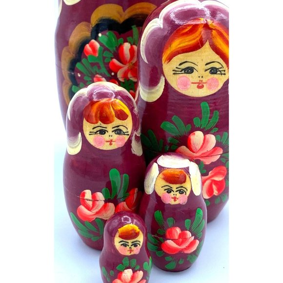 Folk Art 5 Piece Russian Matryoshka Nesting Dolls Wood Figures - Picture 3 of 8